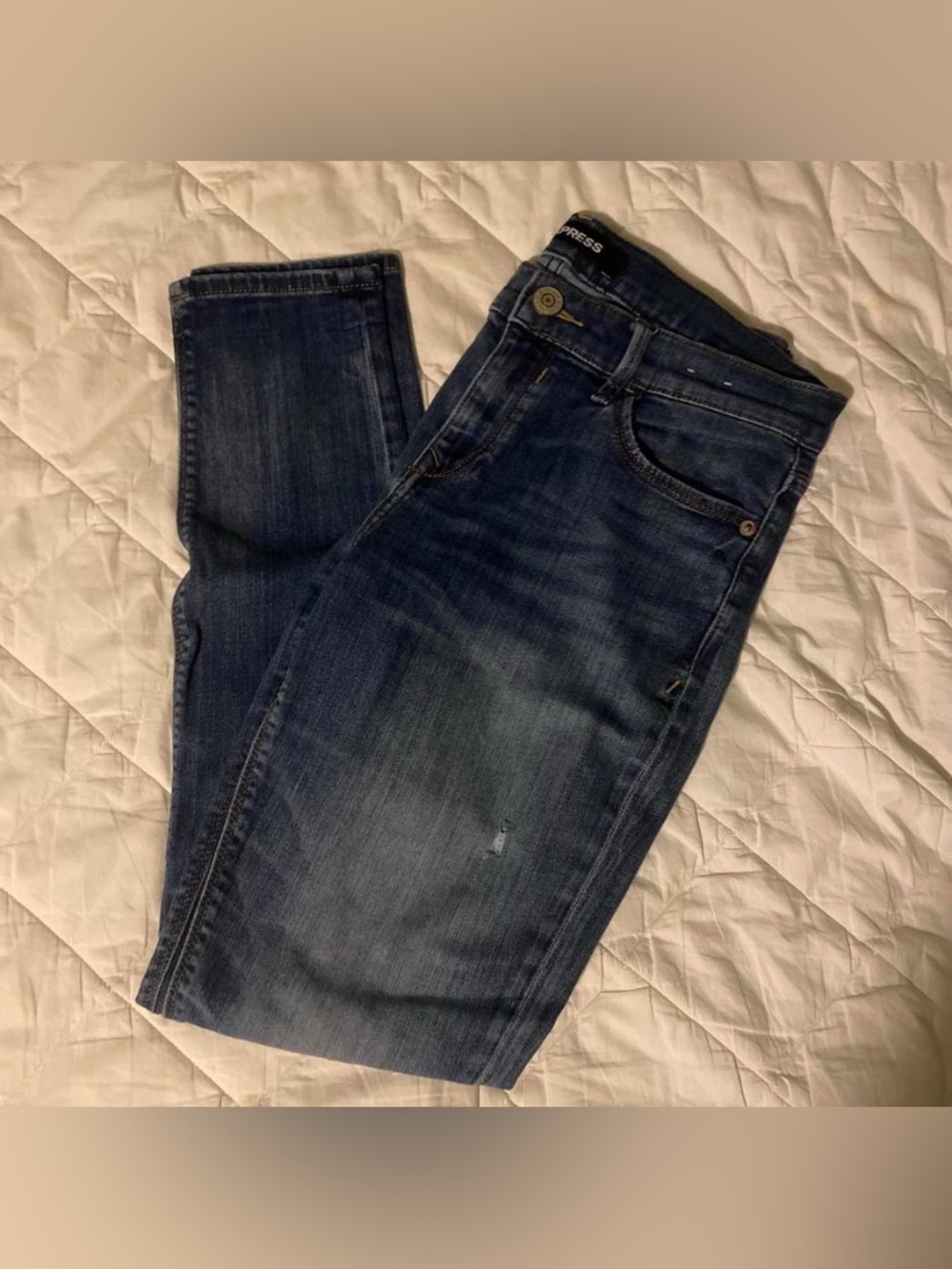 Express dark wash mid rise jeans